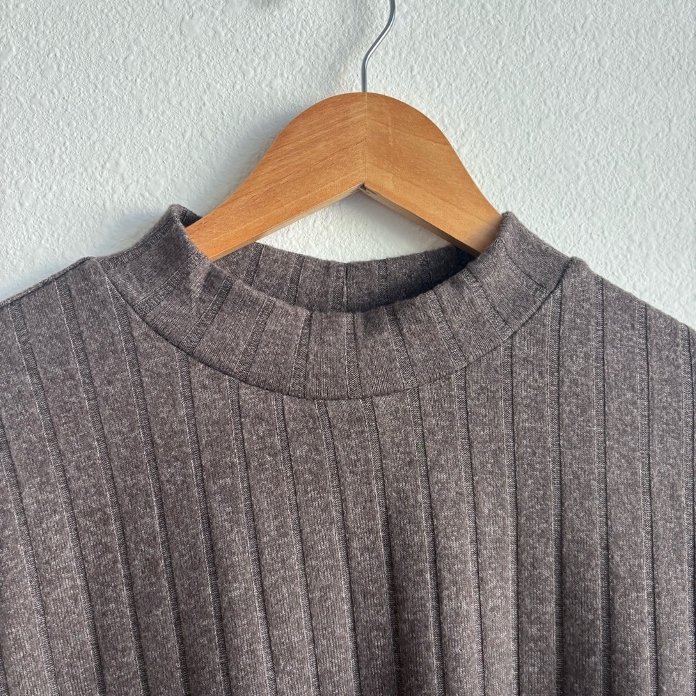 Matty M Brown Heather Pebble Ribbed Mock Neck Tunic Soft Stretch Sweater Size Lg - Picture 4 of 7